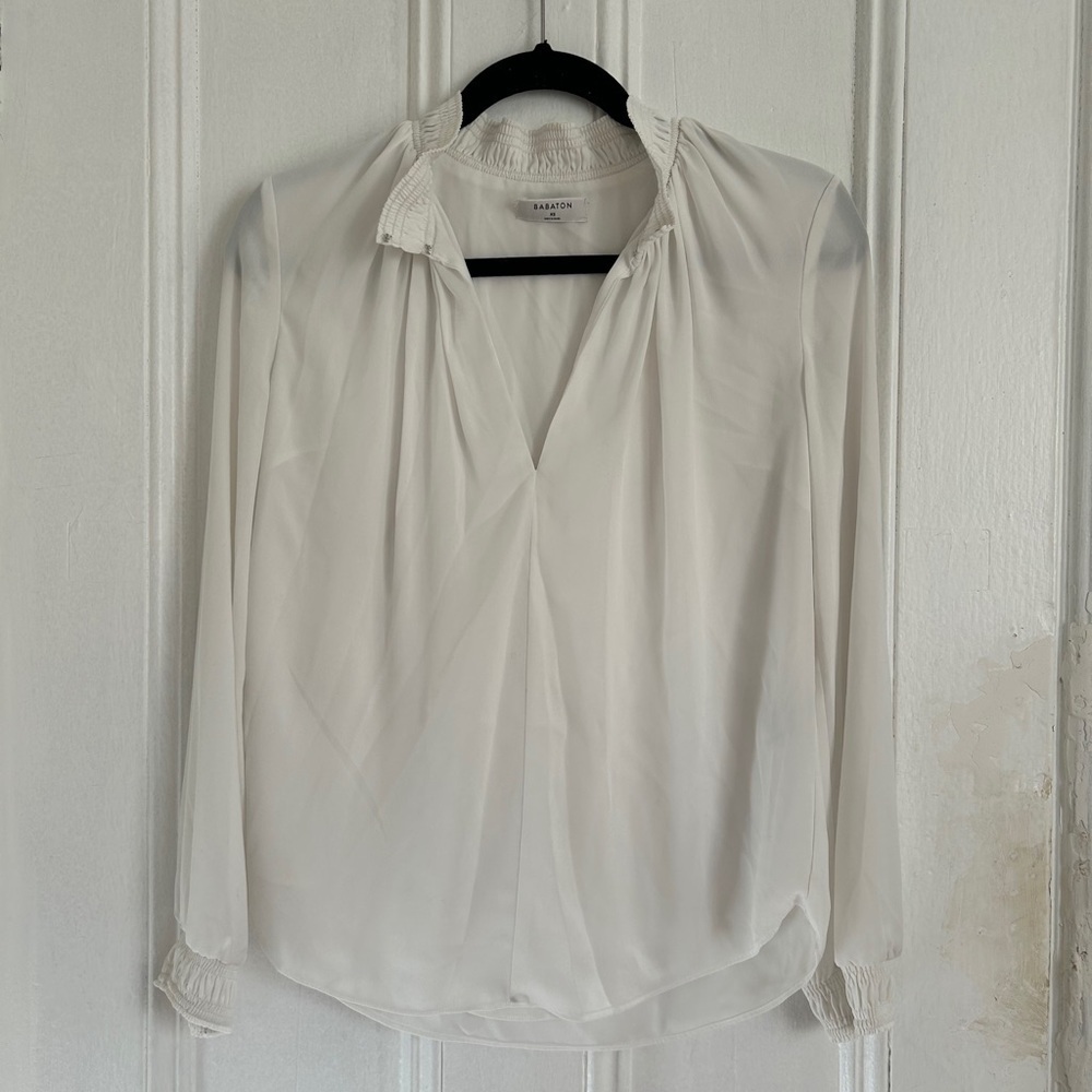 Babaton Aritzia Women's White Collared Keyhole Harry Blouse | Women's XS